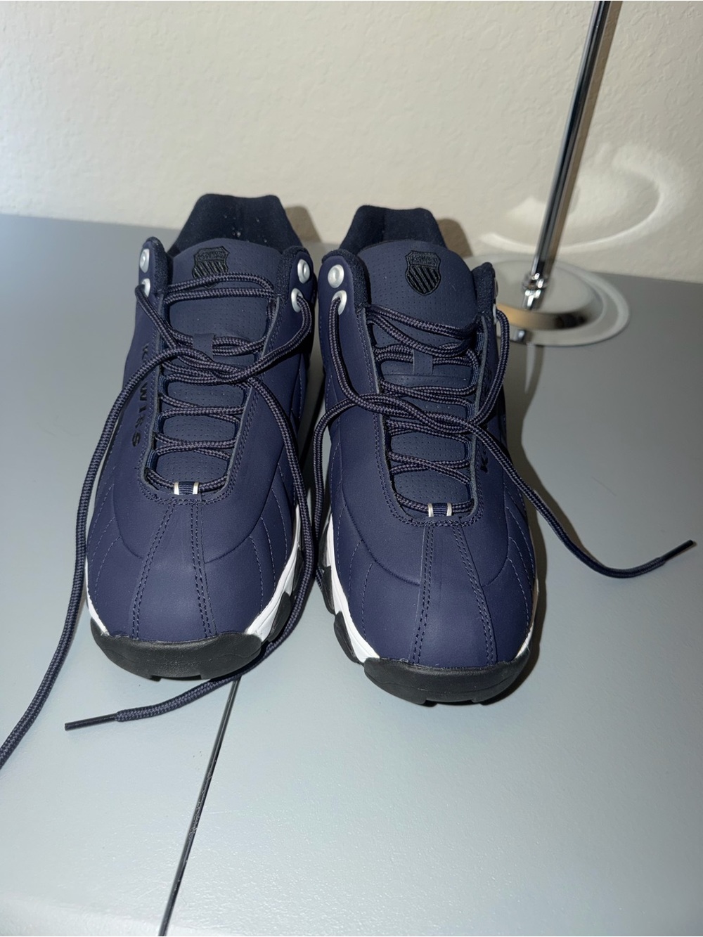 K-Swiss Navy and White Kids Athletic Sneakers